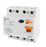 Выключатель дифференциальный (УЗО) ВД1-63 4п 25А 100мА тип AC | код. SQ0203-0029 | TDM